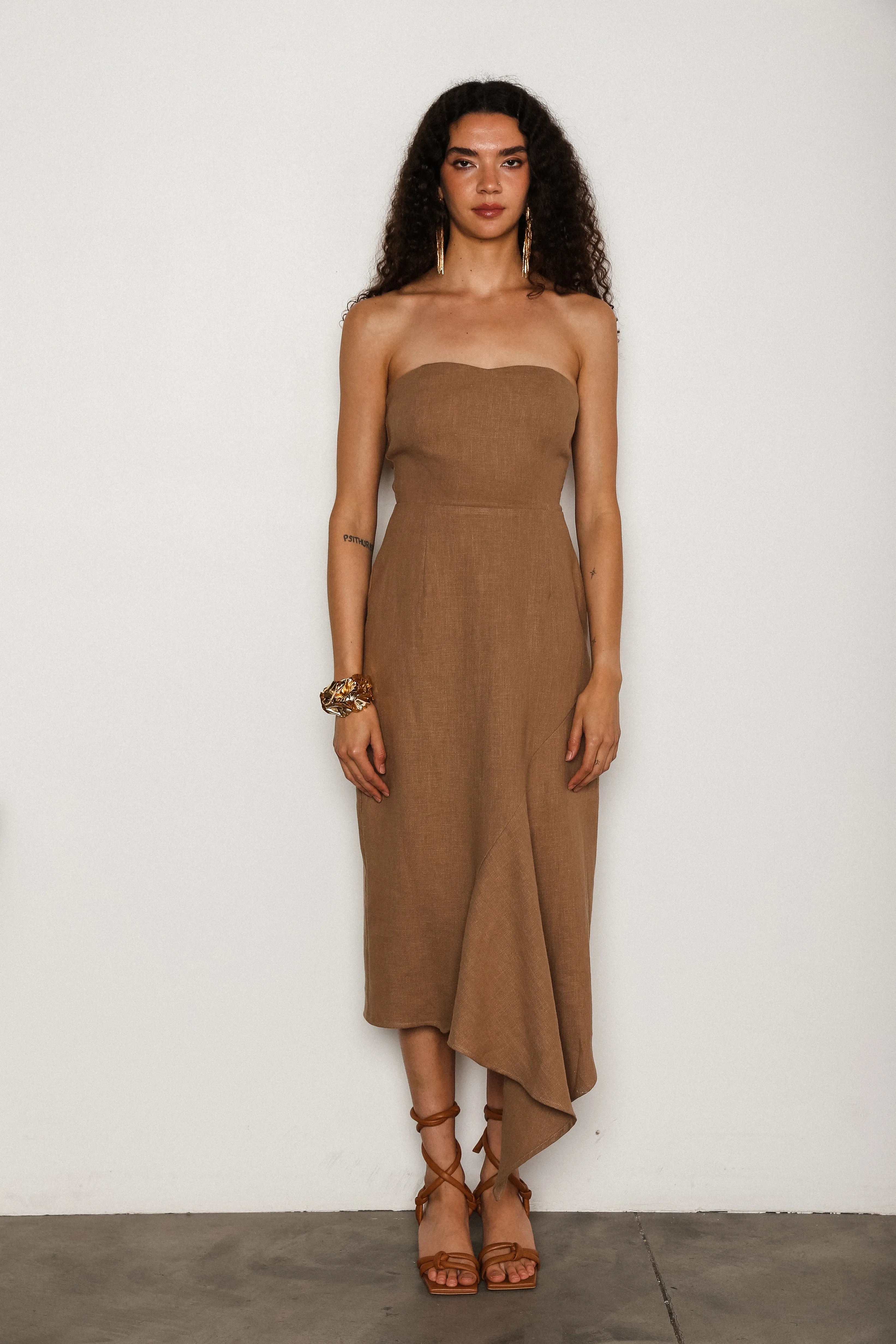 Du Paradis Shoulderless Asymmetrical Drape Dress