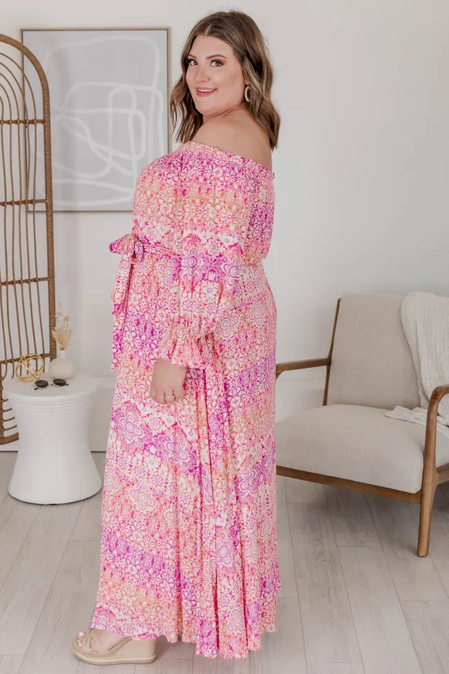 Dynamic Love Pink Printed Off The Shoulder Maxi Dress FINAL SALE