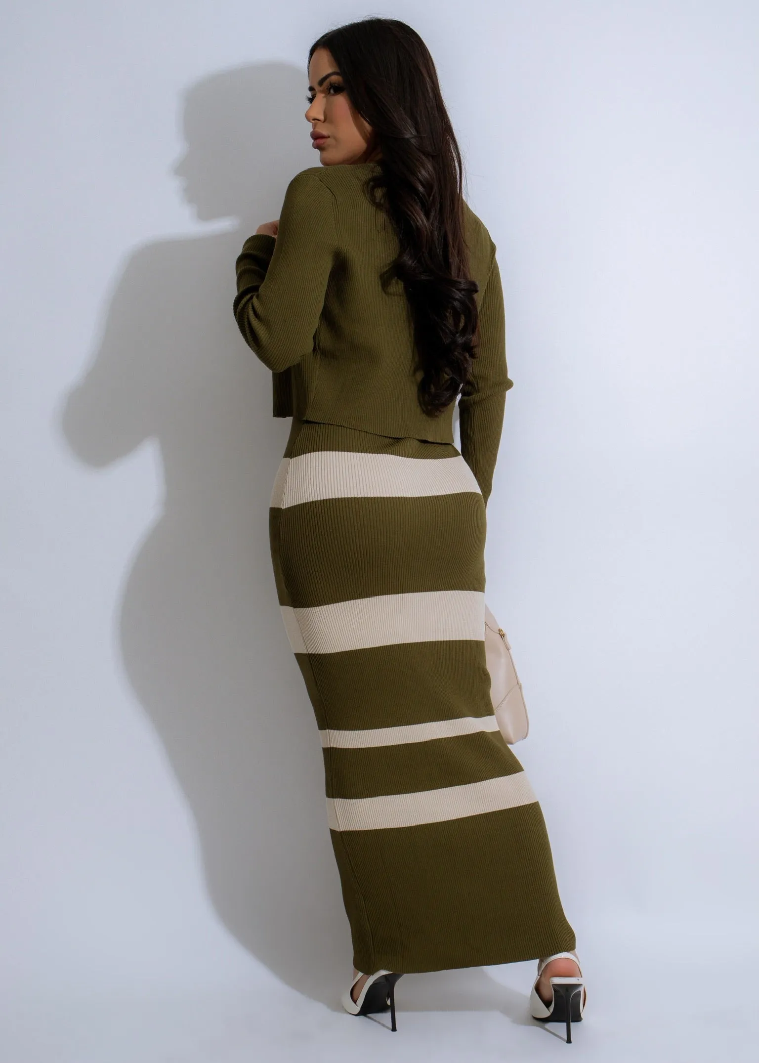 Eclipse Current Ribbed Striped Maxi Dress Green