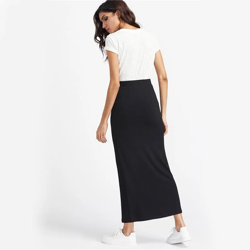 Elastic Waist Jersey Longline Casual Skirts