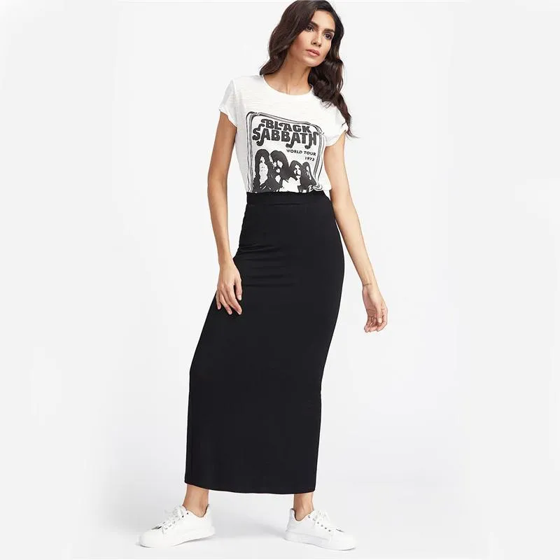 Elastic Waist Jersey Longline Casual Skirts