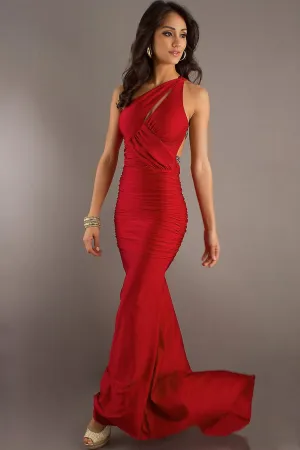 Elegant Prom Dresses 2024 Red Sheath/Column One Shoulder Chiffon Sweep/Brush Train