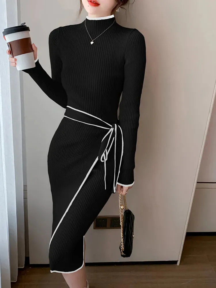 Elegant Vintage  Autumn Winter Knitted Dress - Office Fashion