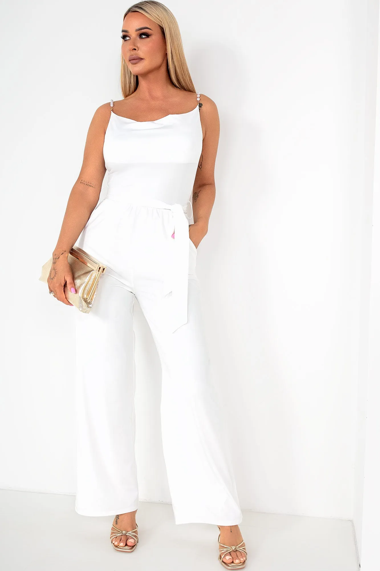 Ensley White Belted Jumpsuit