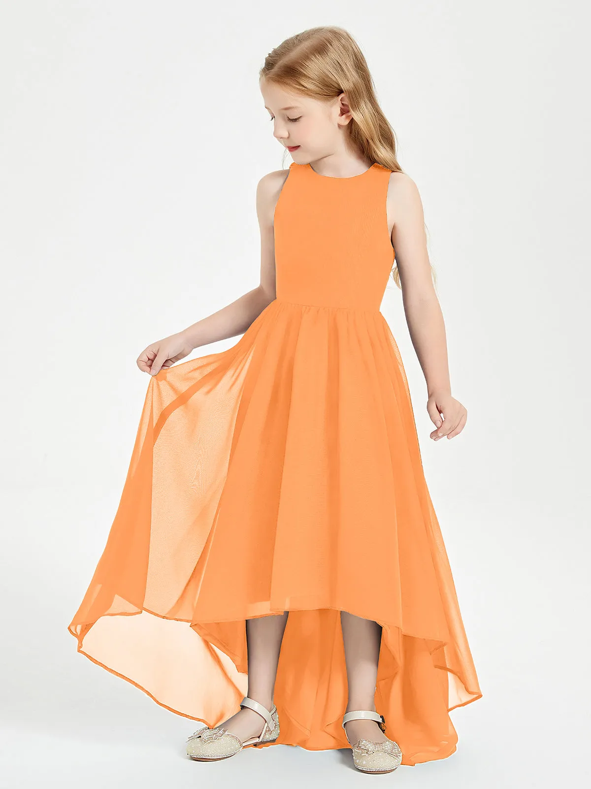 Exquisite Asymmetrical Junior Bridesmaid Dresses Scoop Neck Orange