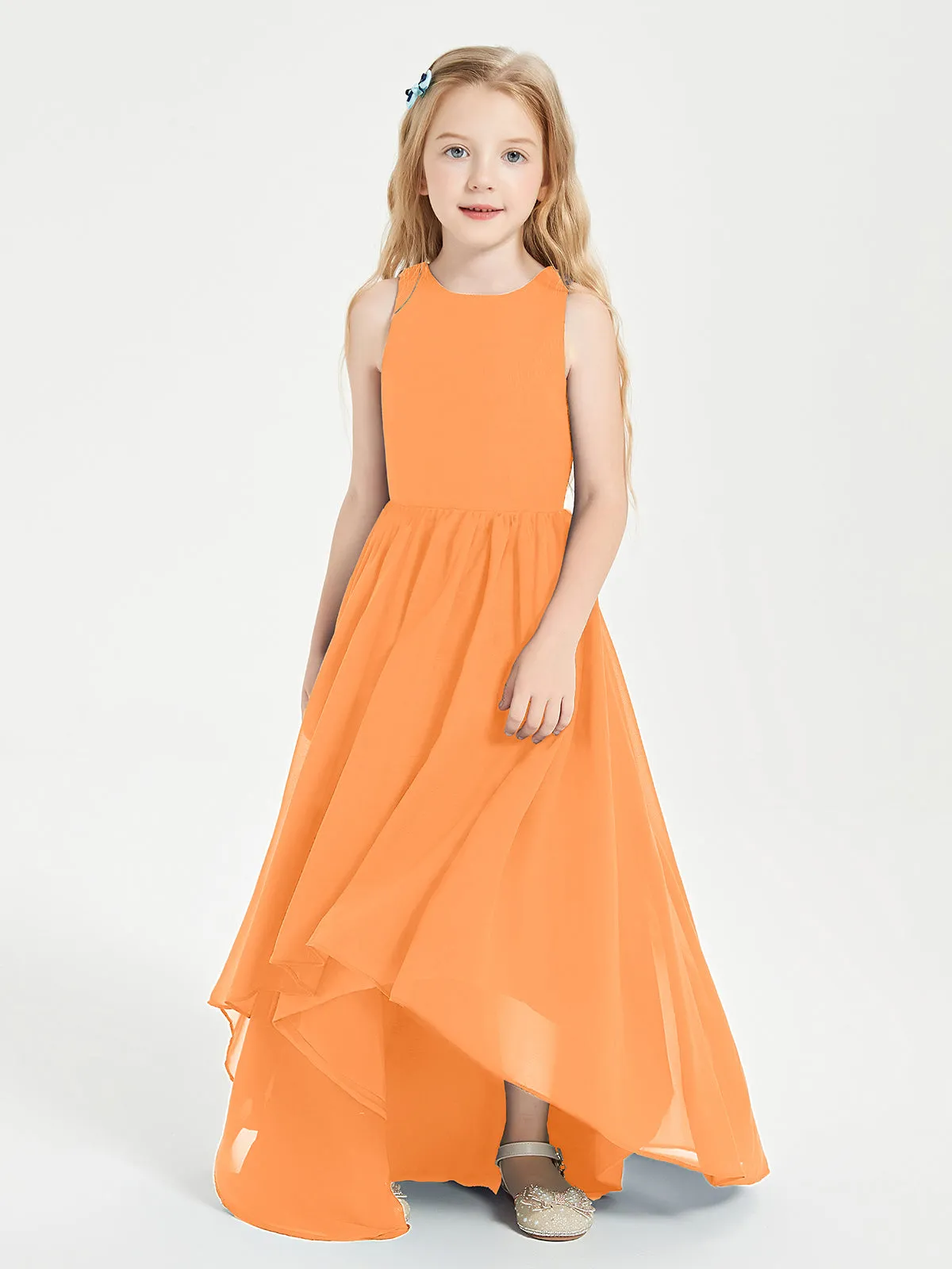 Exquisite Asymmetrical Junior Bridesmaid Dresses Scoop Neck Orange