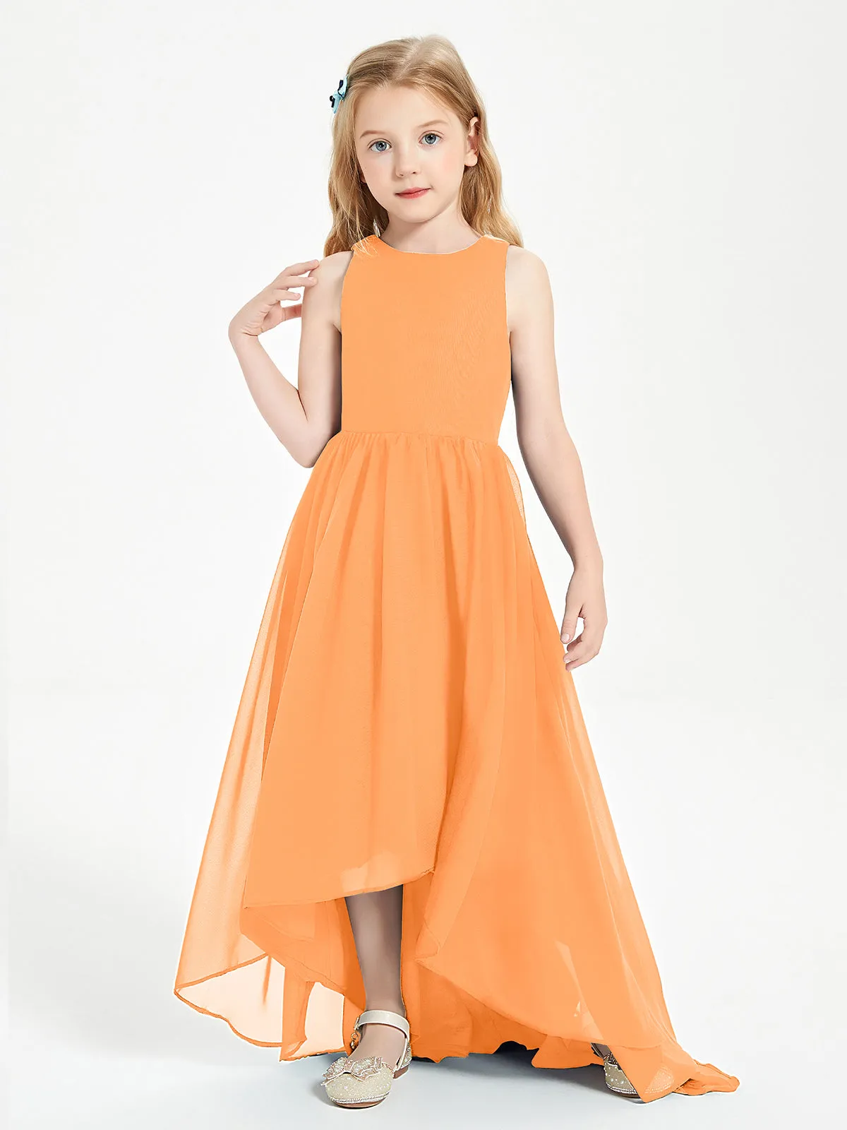 Exquisite Asymmetrical Junior Bridesmaid Dresses Scoop Neck Orange