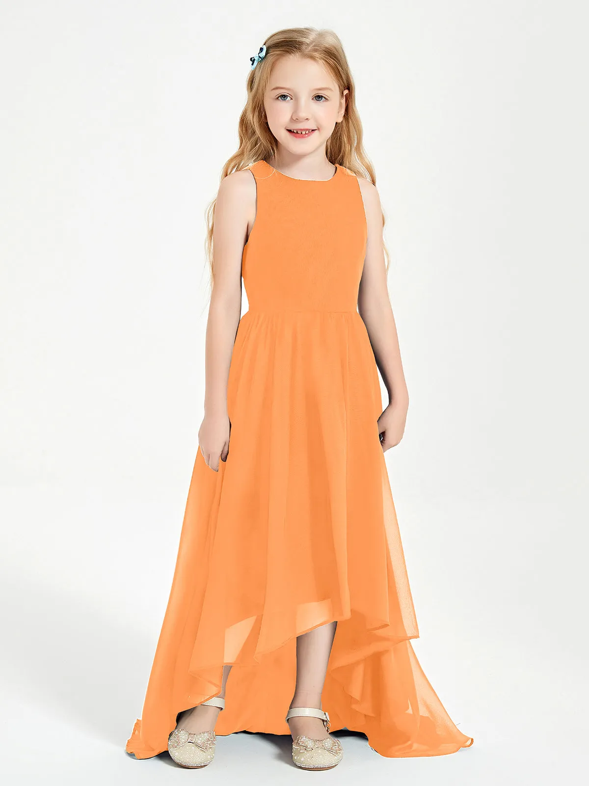 Exquisite Asymmetrical Junior Bridesmaid Dresses Scoop Neck Orange