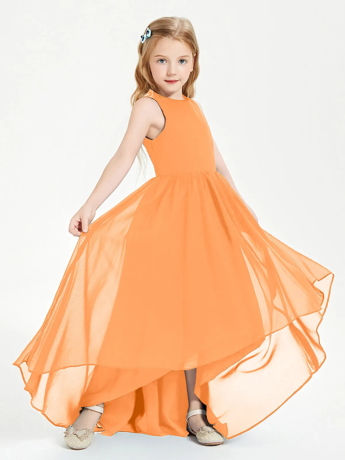 Exquisite Asymmetrical Junior Bridesmaid Dresses Scoop Neck Orange