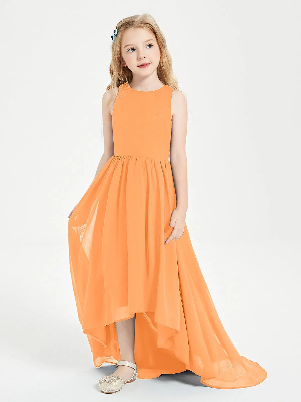 Exquisite Asymmetrical Junior Bridesmaid Dresses Scoop Neck Orange