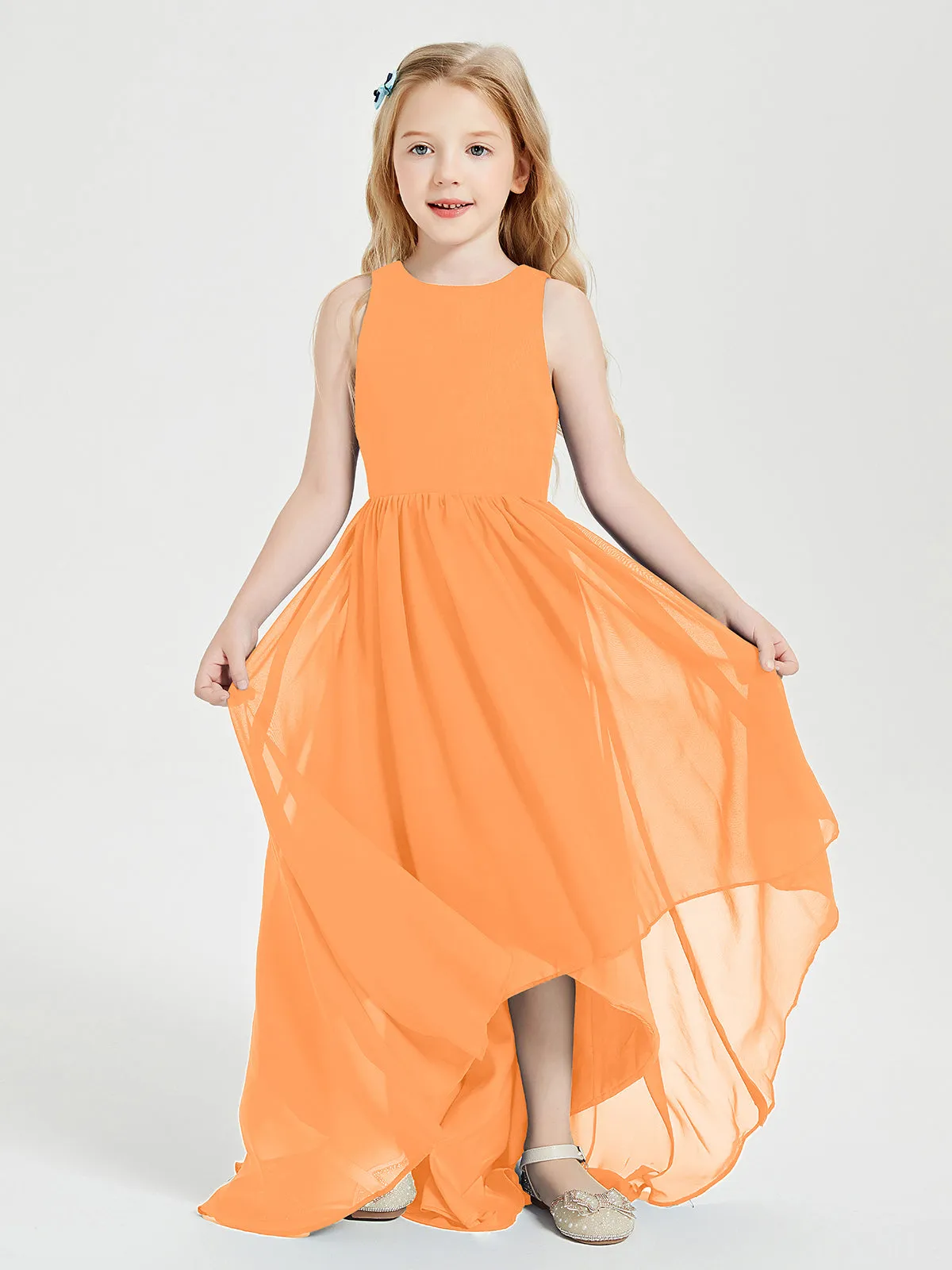 Exquisite Asymmetrical Junior Bridesmaid Dresses Scoop Neck Orange