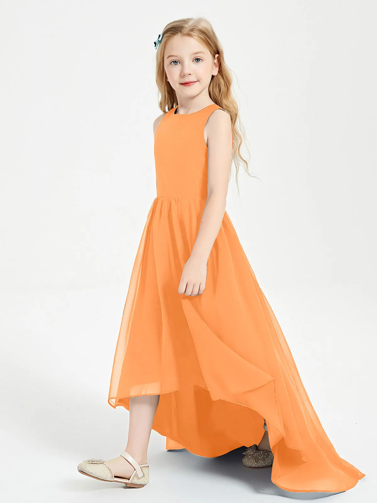 Exquisite Asymmetrical Junior Bridesmaid Dresses Scoop Neck Orange