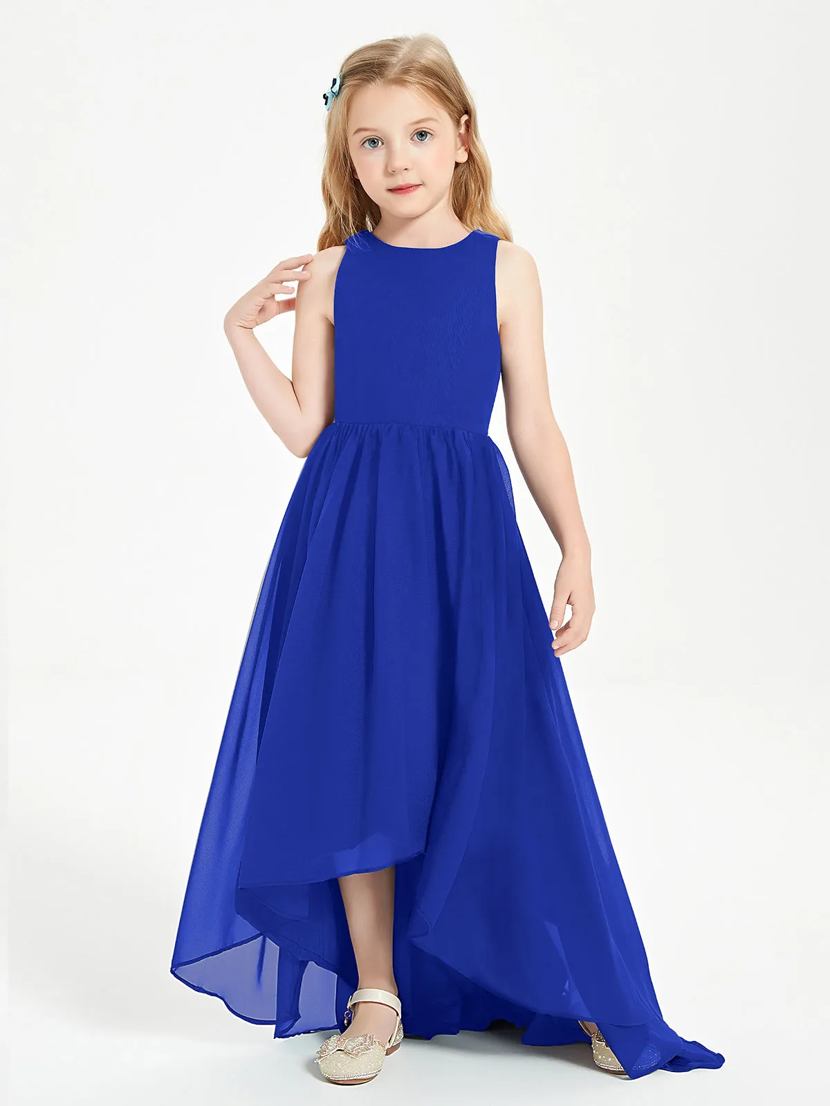 Exquisite Asymmetrical Junior Bridesmaid Dresses Scoop Neck Royal Blue