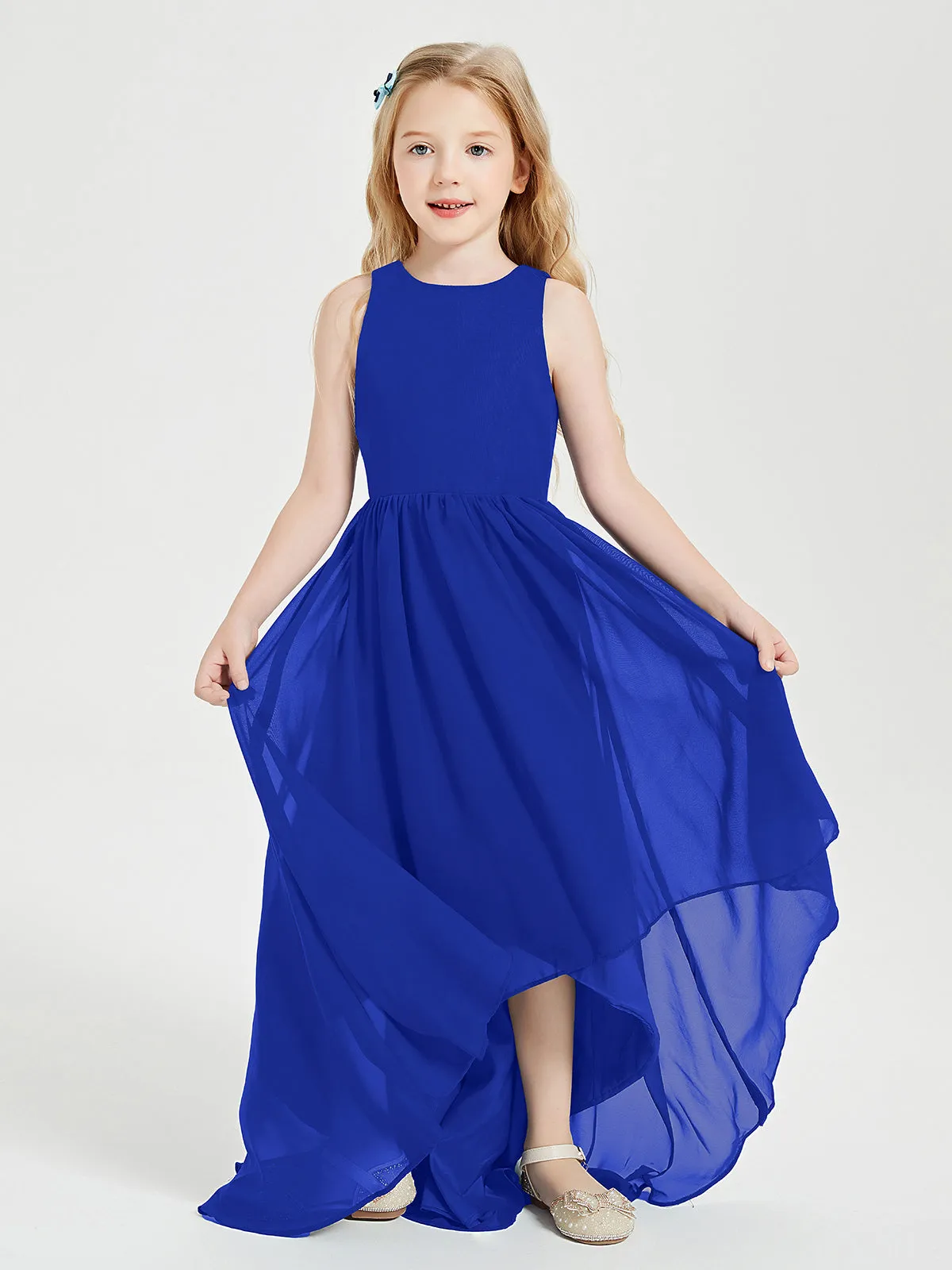 Exquisite Asymmetrical Junior Bridesmaid Dresses Scoop Neck Royal Blue