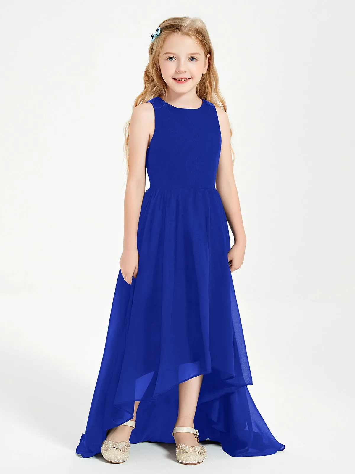 Exquisite Asymmetrical Junior Bridesmaid Dresses Scoop Neck Royal Blue