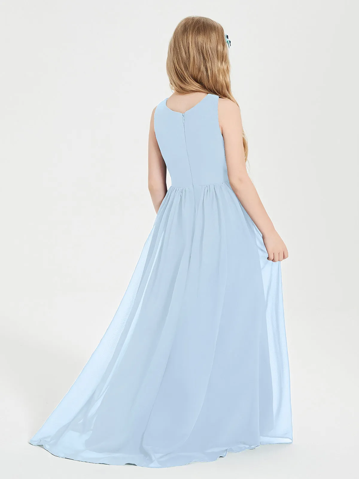 Exquisite Asymmetrical Junior Bridesmaid Dresses Scoop Neck Sky Blue