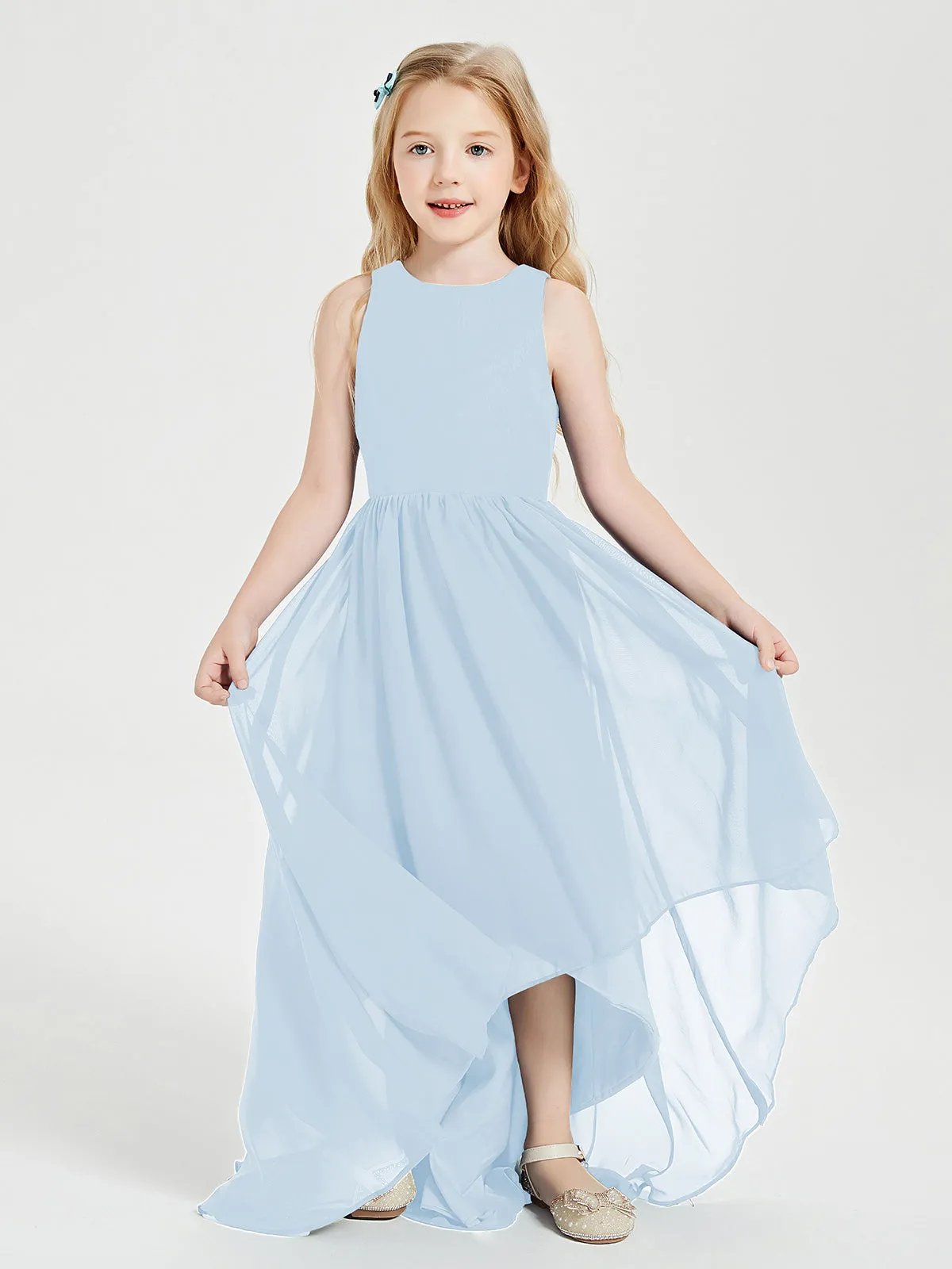 Exquisite Asymmetrical Junior Bridesmaid Dresses Scoop Neck Sky Blue