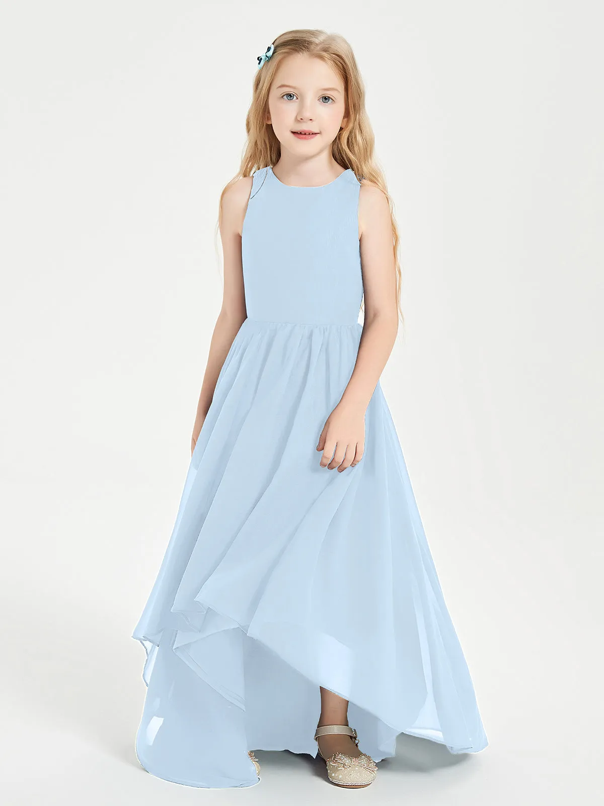 Exquisite Asymmetrical Junior Bridesmaid Dresses Scoop Neck Sky Blue