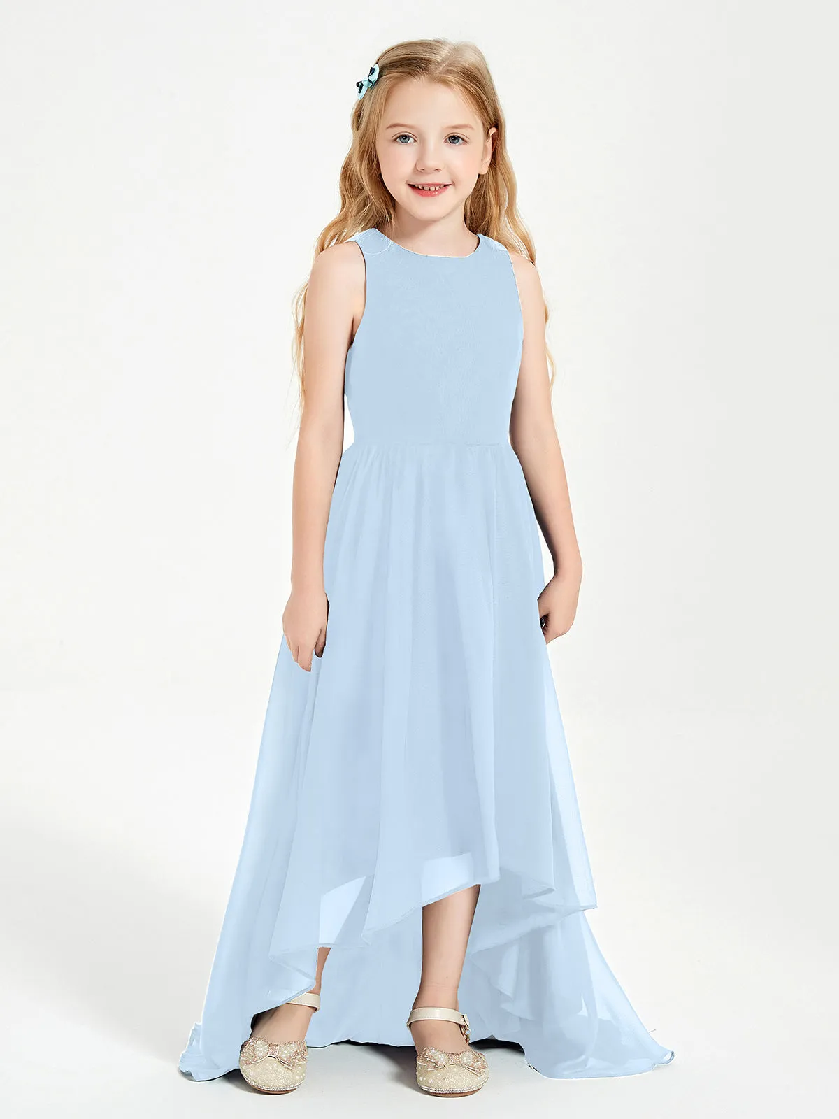 Exquisite Asymmetrical Junior Bridesmaid Dresses Scoop Neck Sky Blue