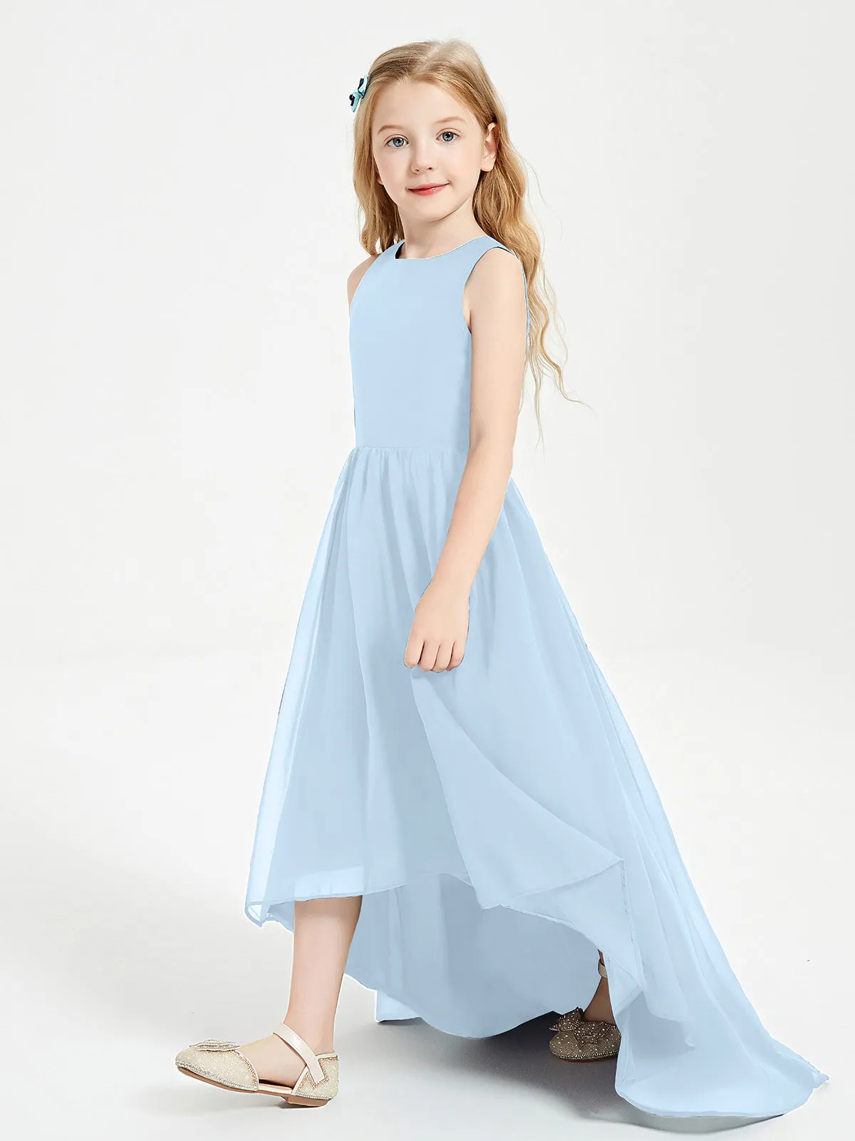 Exquisite Asymmetrical Junior Bridesmaid Dresses Scoop Neck Sky Blue