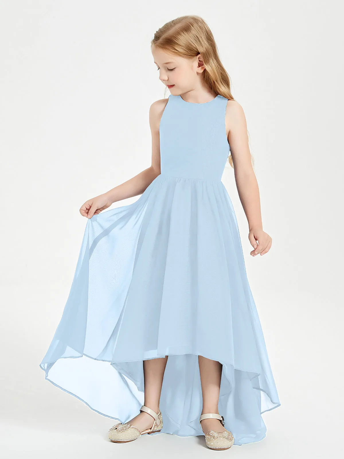 Exquisite Asymmetrical Junior Bridesmaid Dresses Scoop Neck Sky Blue