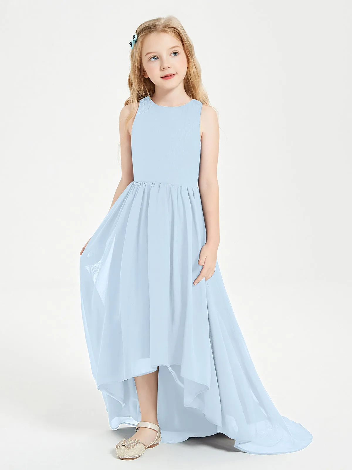 Exquisite Asymmetrical Junior Bridesmaid Dresses Scoop Neck Sky Blue