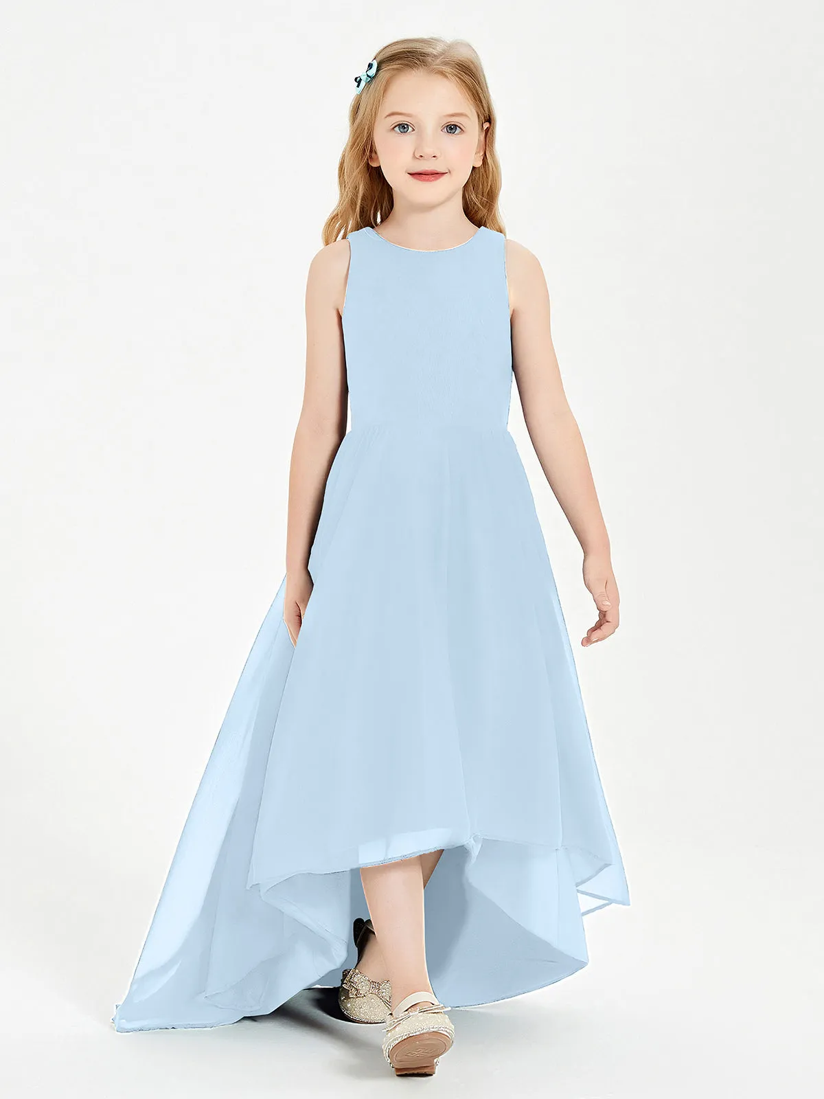 Exquisite Asymmetrical Junior Bridesmaid Dresses Scoop Neck Sky Blue