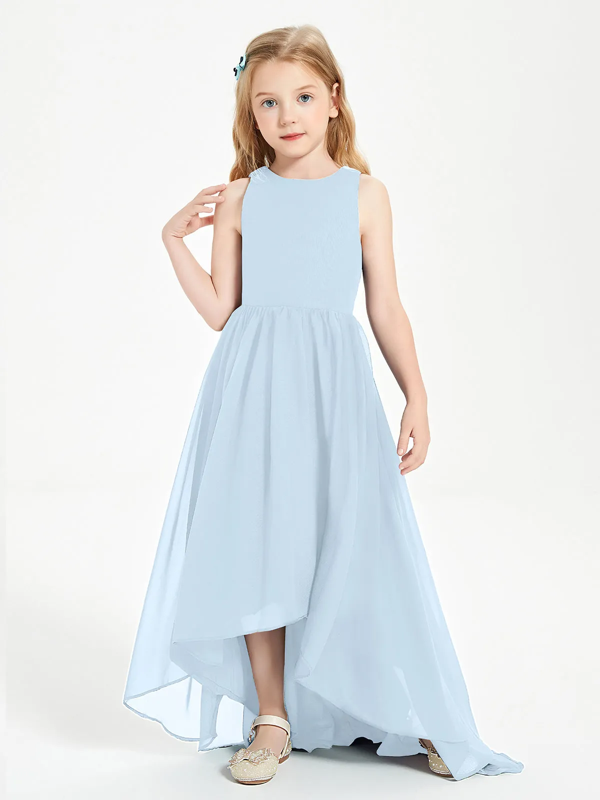 Exquisite Asymmetrical Junior Bridesmaid Dresses Scoop Neck Sky Blue