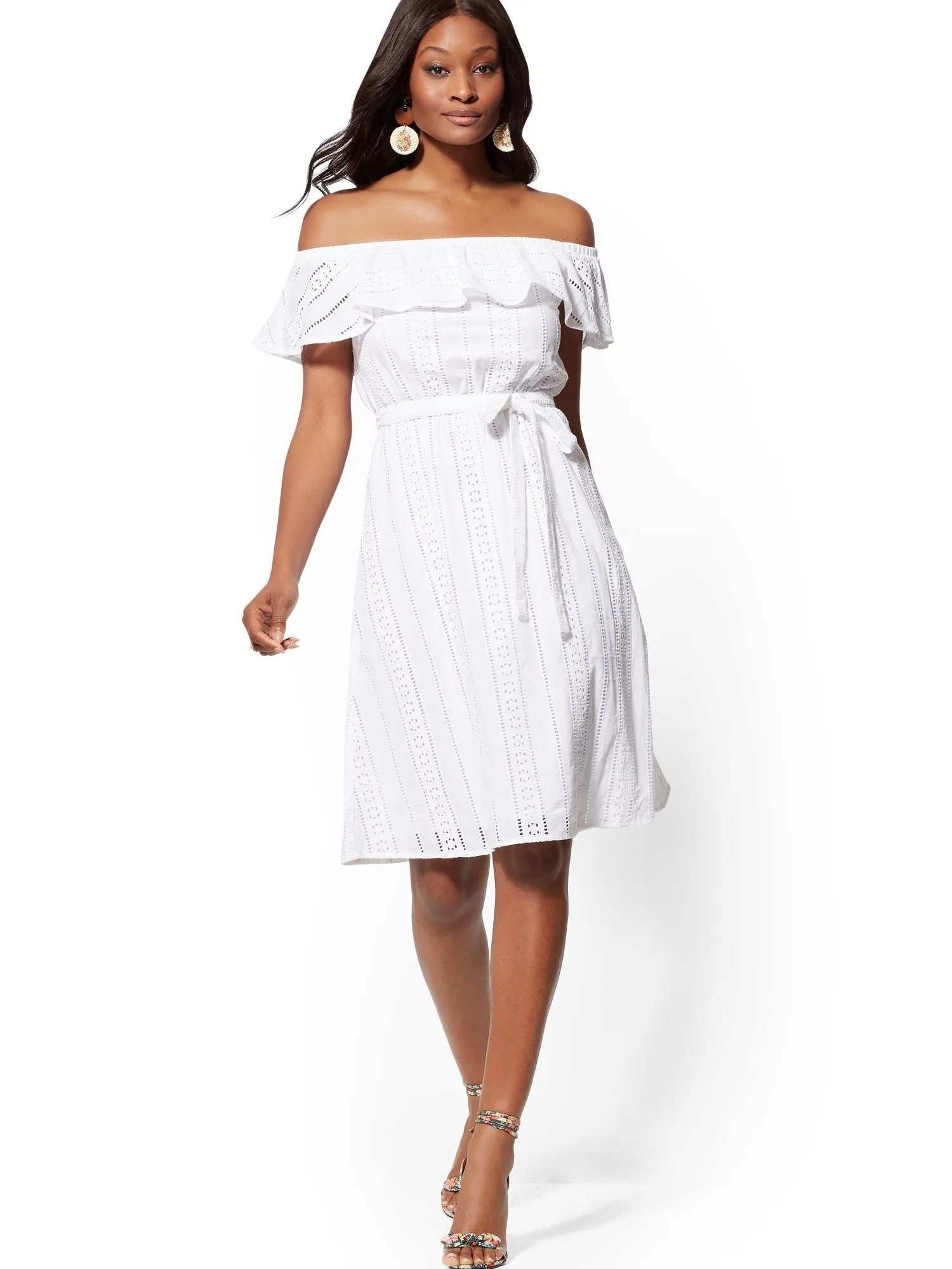 Eyelet Off-The-Shoulder Flare Dress