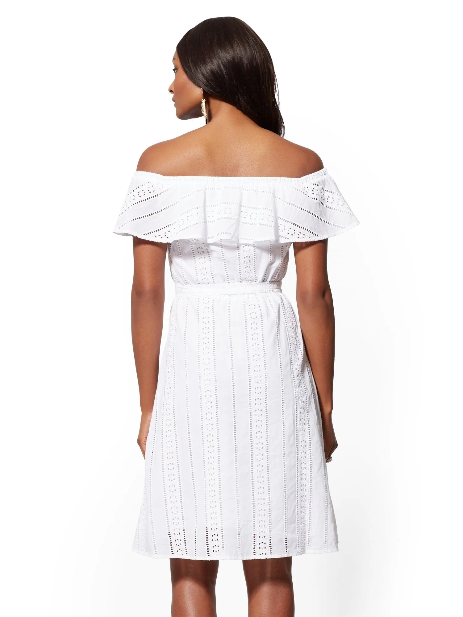 Eyelet Off-The-Shoulder Flare Dress