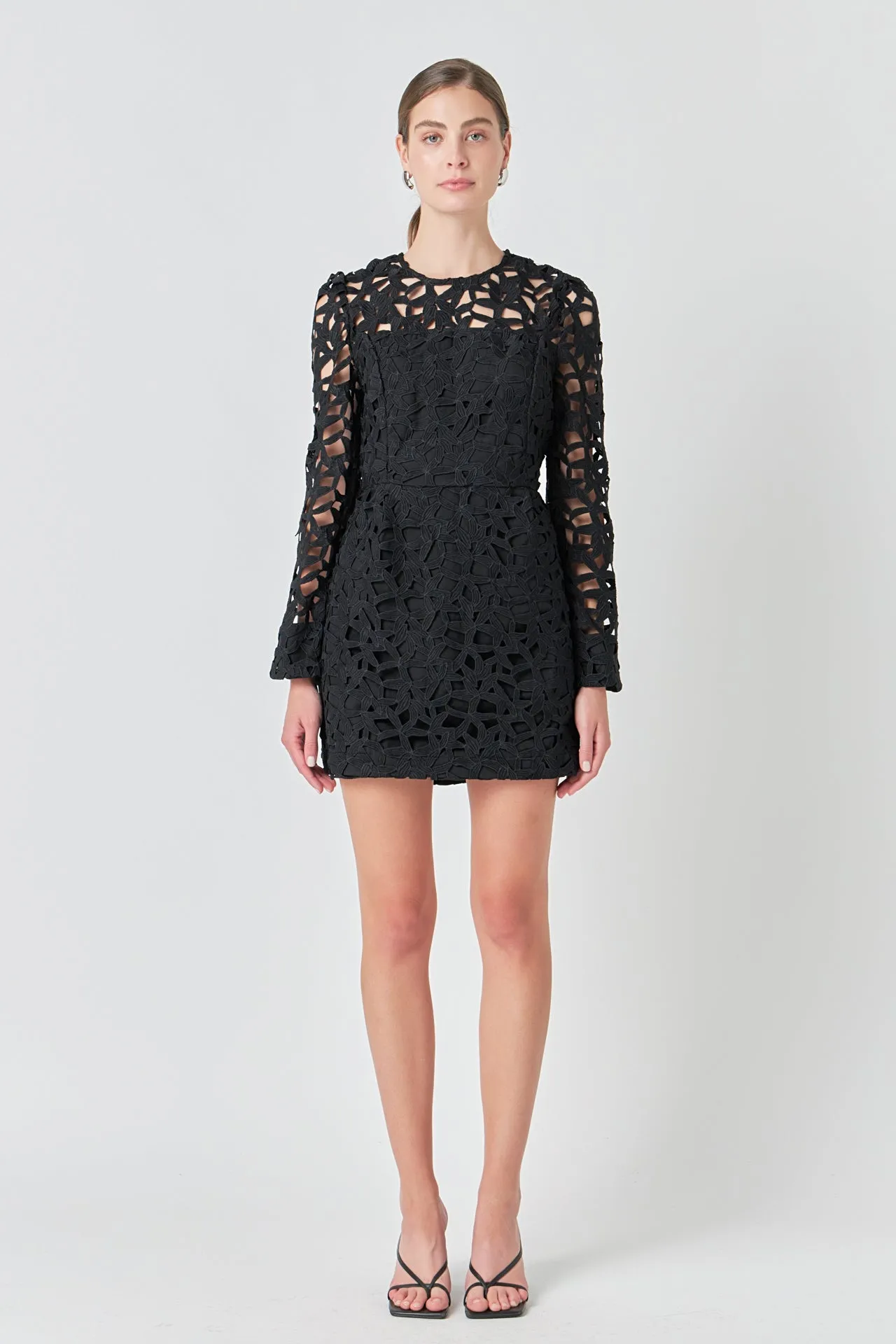 Eyelet Structured Mini Dress