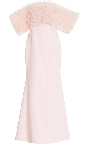 Feather Trim Off-The-Shoulder Gown