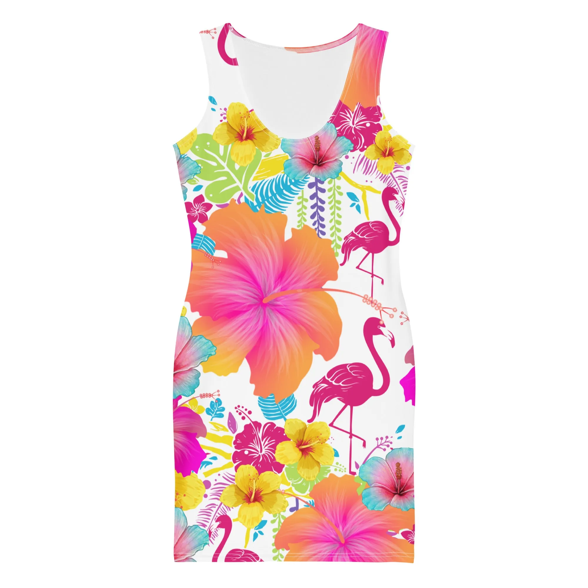 Floral Flamingos Bodycon Dress