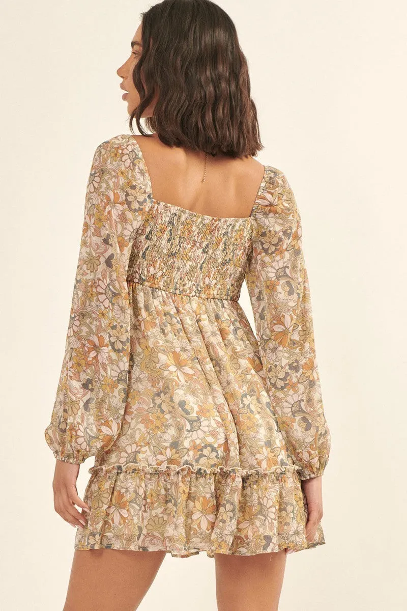 Floral Woven Mini Dress - Ships from The US