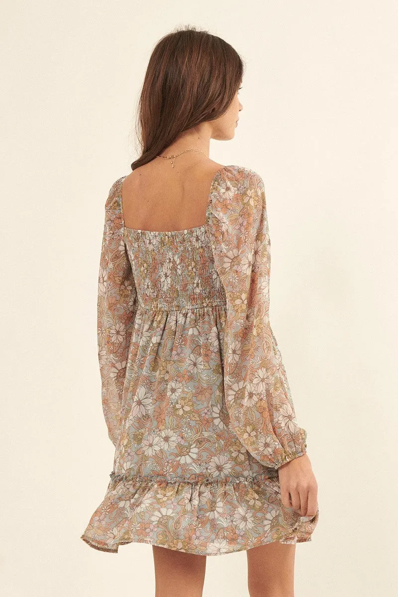 Floral Woven Mini Dress - Ships from The US