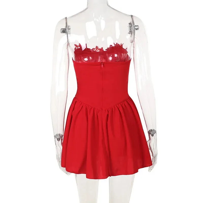 Flower Embroidery Stylish Strapless Mini Dress