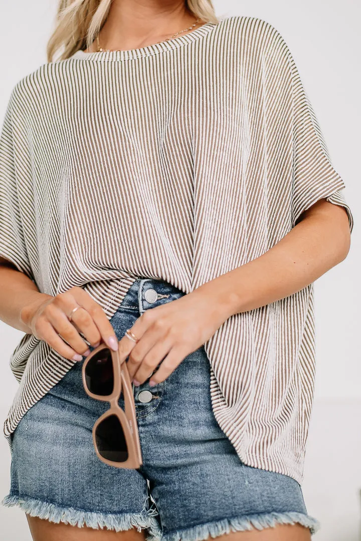 Follow Me Striped Oversized Top | Mocha