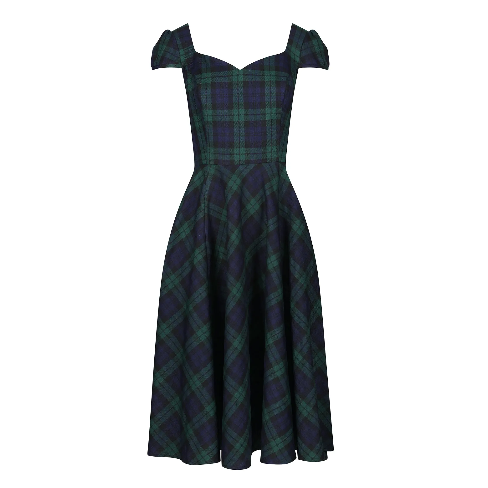 Green and Blue Woven Tartan Check Rockabilly Burns 50s Swing Dress