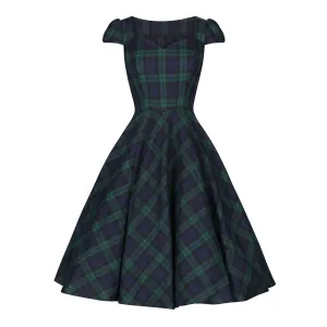 Green and Blue Woven Tartan Check Rockabilly Burns 50s Swing Dress