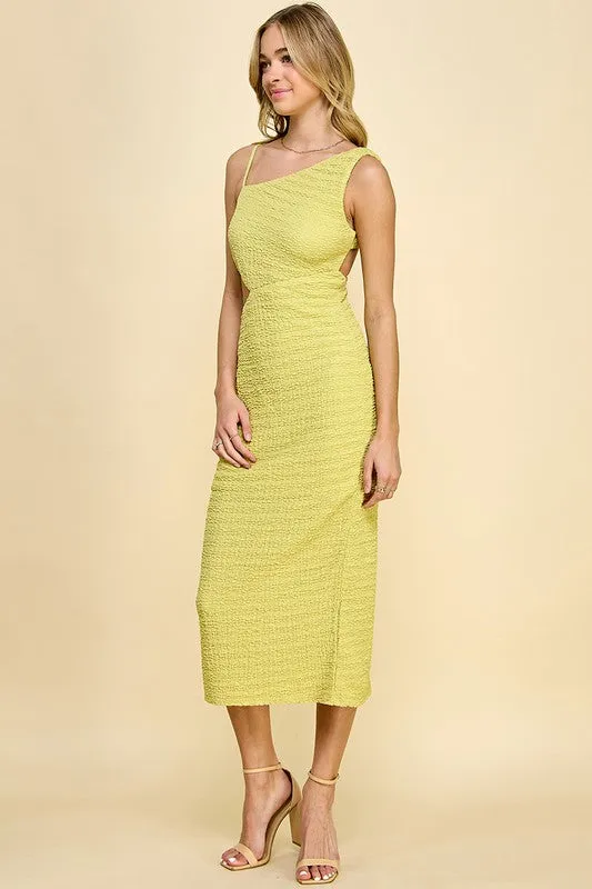 Green Asymmetric Neckline Midi Dress