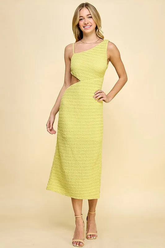 Green Asymmetric Neckline Midi Dress