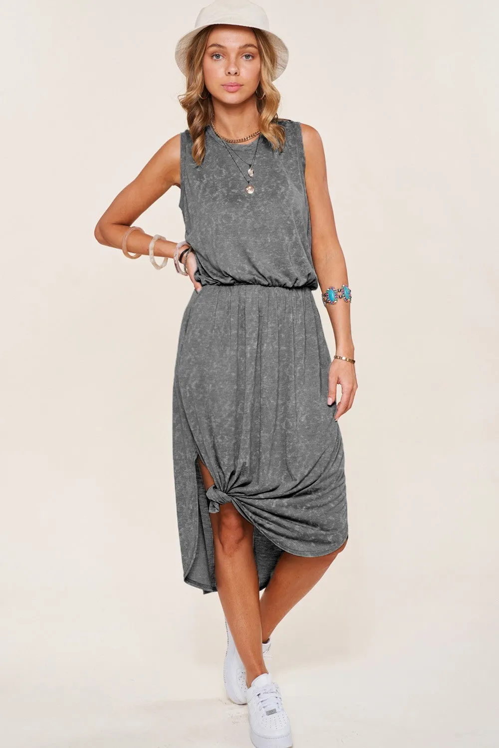 Grey Sleeveless Summer Casual Long Dress