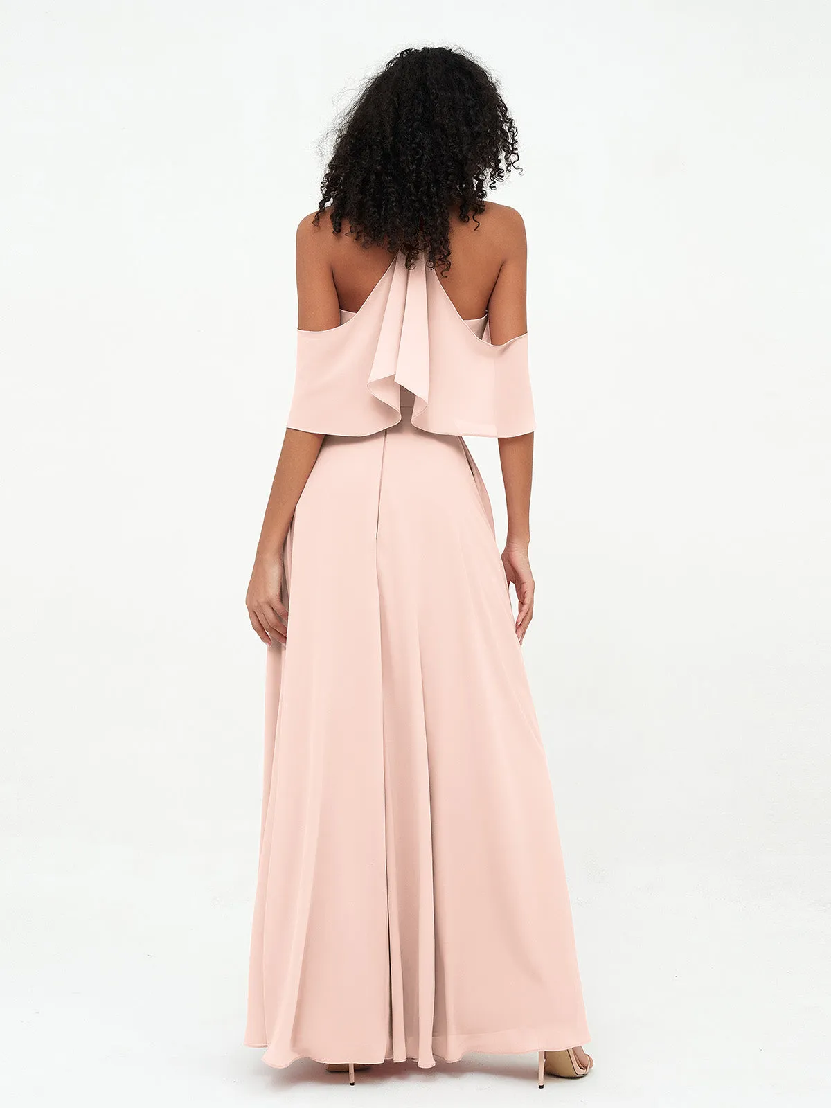 Halter Off the Shoulder Max Dresses with Pockets-Pearl Pink