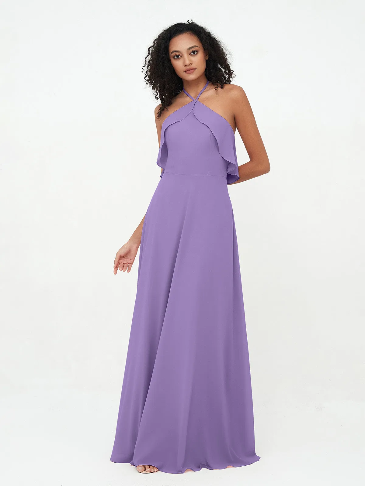 Halter Strap Chiffon Long Bridesmaid Dresses Tahiti Plus Size