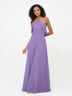 Halter Strap Chiffon Long Bridesmaid Dresses Tahiti Plus Size