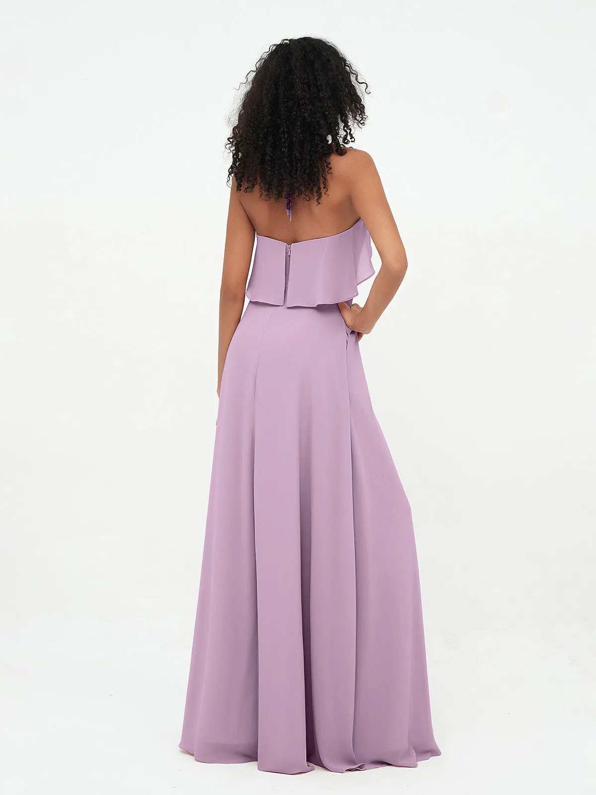 Halter Strap Chiffon Long Bridesmaid Dresses Wisteria Plus Size