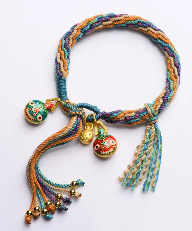 Handmade Blue Hand Woven Gold Swallowing Beast Tassel Charm Bracelet GH1024