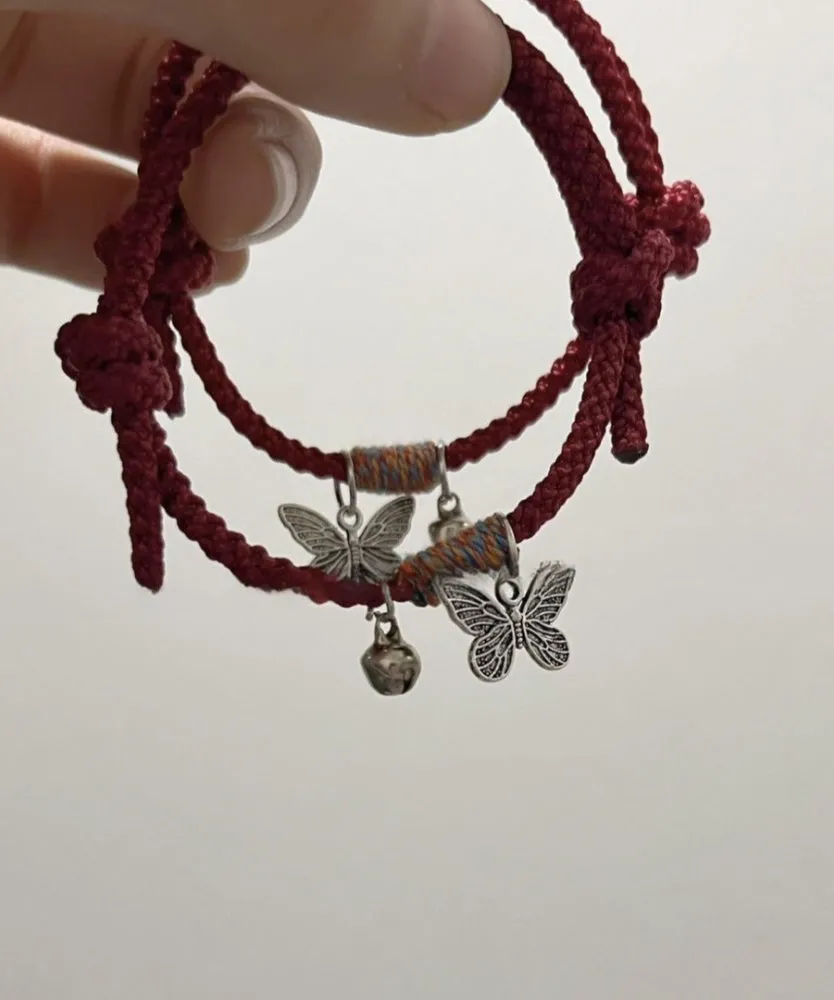 Handmade Red Sterling Silver Butterfly Small Bell Charm Bracelet WP019