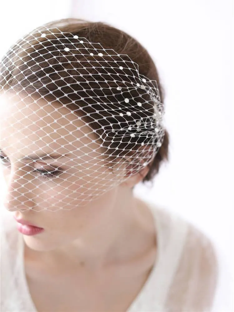 Ivory Mesh Birdcage Veils with Tiny Beads ALC015