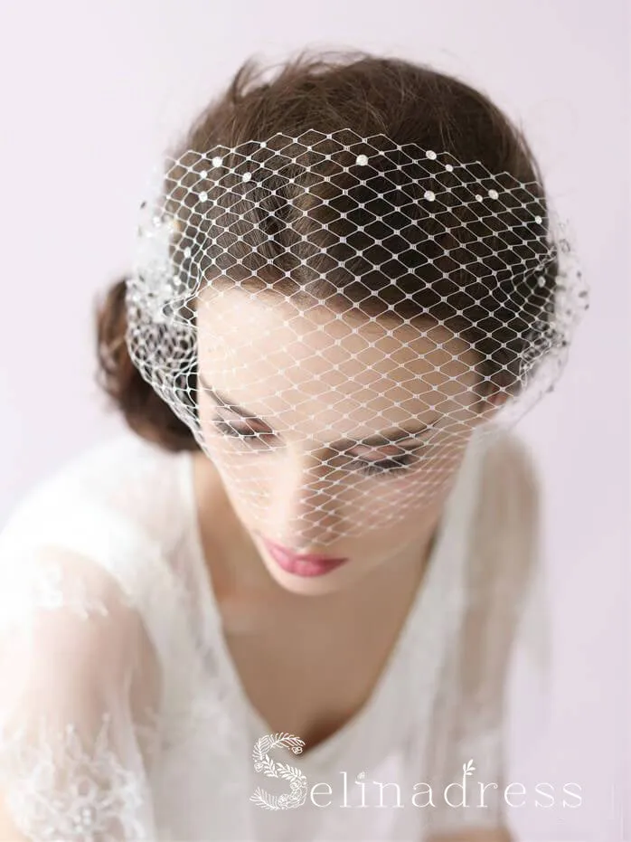 Ivory Mesh Birdcage Veils with Tiny Beads ALC015